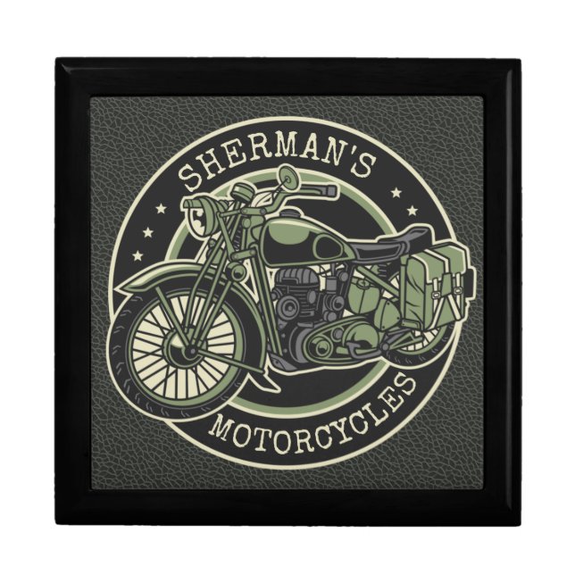 Personalized NAME Retro Military Motorcycle Biker Gift Box (Front)
