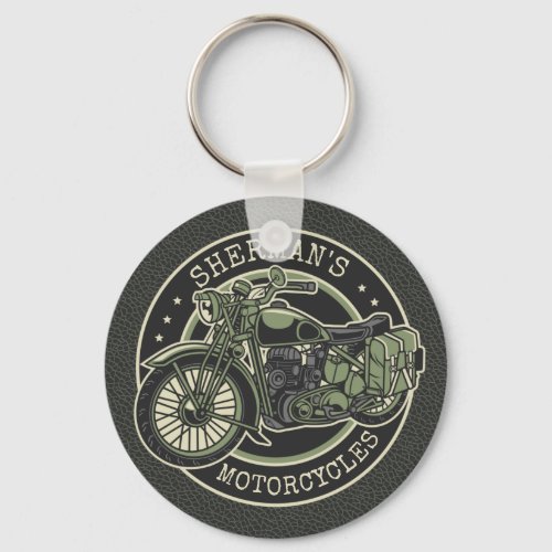 Personalized NAME Retro Military Motorcycle Biker Keychain