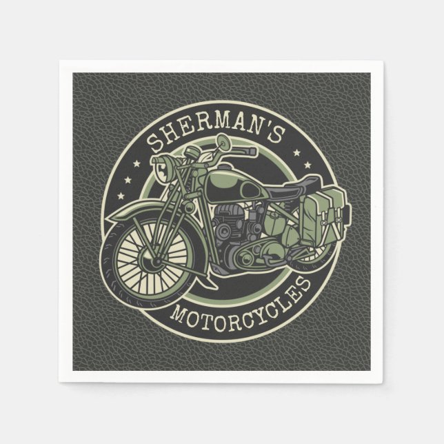 Personalized NAME Retro Military Motorcycle Biker Napkins (Front)