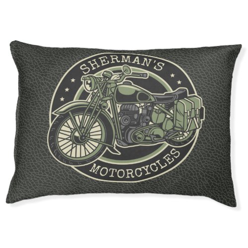 Personalized NAME Retro Military Motorcycle Biker Pet Bed