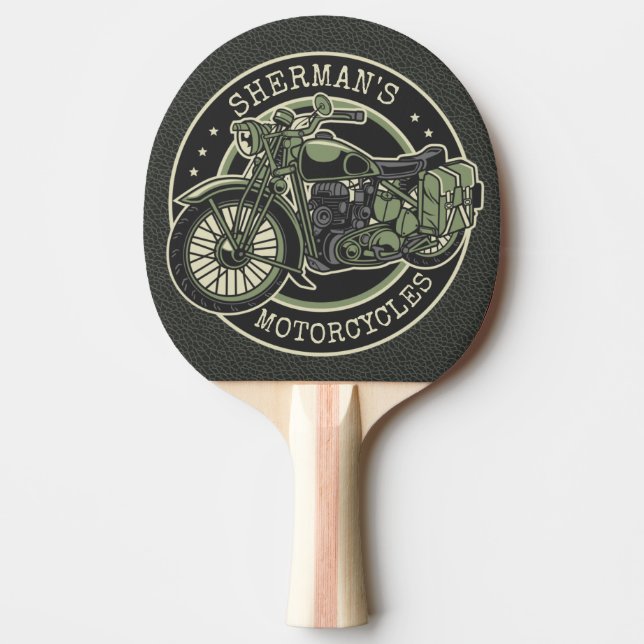Personalized NAME Retro Military Motorcycle Biker Ping Pong Paddle (Front)