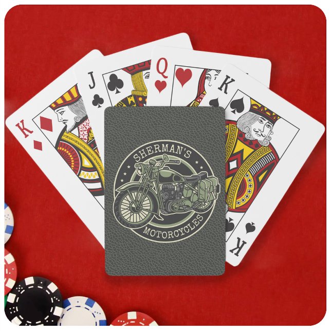 Personalized NAME Retro Military Motorcycle Biker Poker Cards (Creator Uploaded)