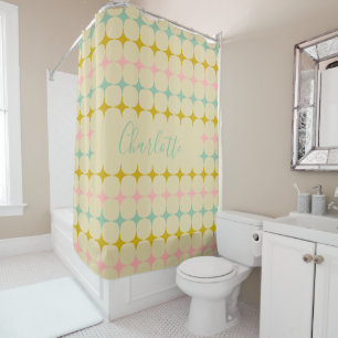 Personalized Name Retro Mod Geometric Pastel Shower Curtain