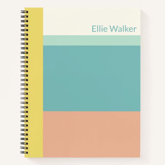 Personalized Name Retro Pastel Color Block Writing Notebook (Front)