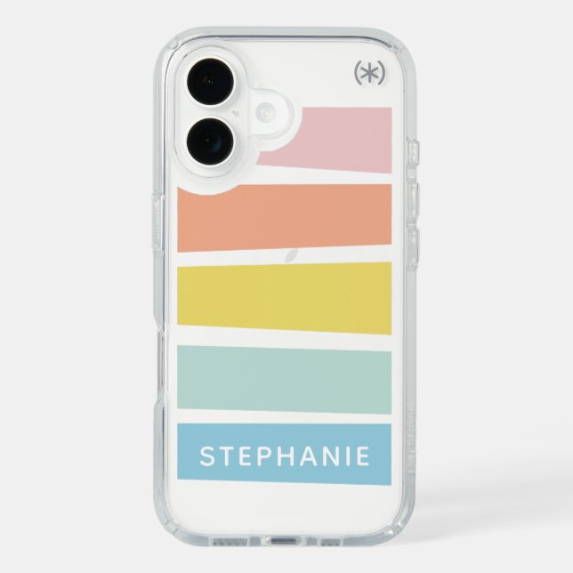 Personalized Name Retro Pastel Stripes Geometric Speck iPhone Case (Front)