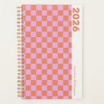 Personalized Name Retro Pink Orange Checkerboard Planner<br><div class="desc">Get ready for a stylishly organized year with this personalized retro pink and orange checkerboard planner! The vibrant checkerboard pattern in bold pink and orange adds a fun, vintage touch that’s perfect for keeping your days bright and exciting. Customize it with your name for a personal flair, and enjoy planning...</div>