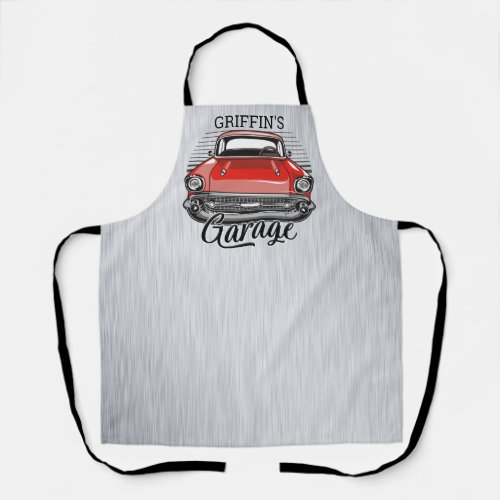 Personalized NAME Retro Red Classic Car Garage Apron