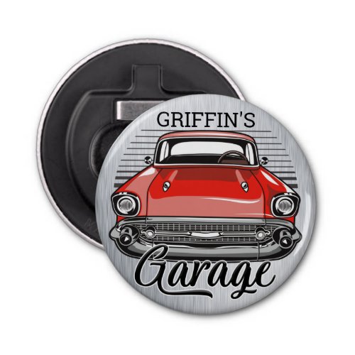 Personalized NAME Retro Red Classic Car Garage Bottle Opener