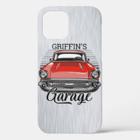 Personalized NAME Retro Red Classic Car Garage