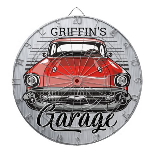 Personalized NAME Retro Red Classic Car Garage Dart Board
