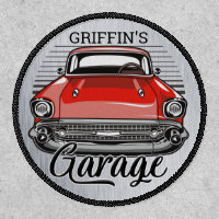 Personalized NAME Retro Red Classic Car Garage