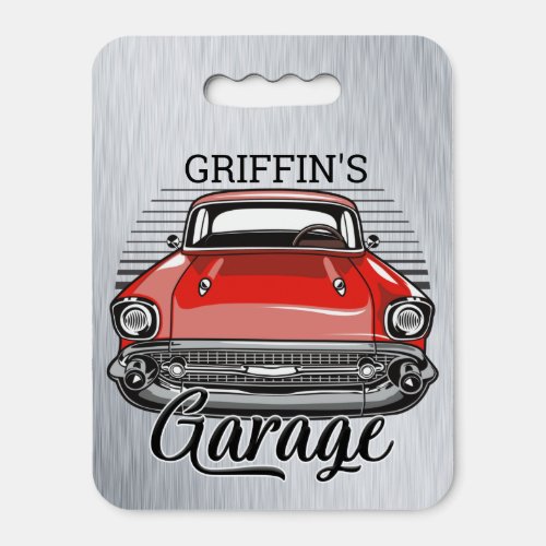 Personalized NAME Retro Red Classic Car Garage Seat Cushion