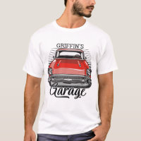 Personalized NAME Retro Red Classic Car Garage
