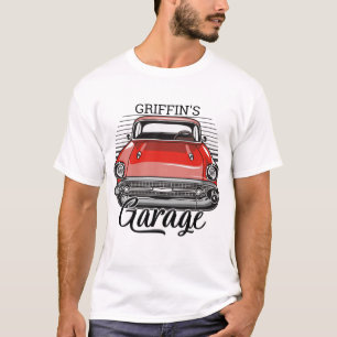 Personalized NAME Retro Red Classic Car Garage T-Shirt