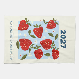 Personalized Name Retro Strawberry Market Cottage Kitchen Towel