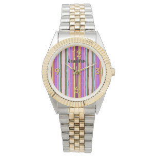 Personalized Name Retro Stripes Multi Color Watch