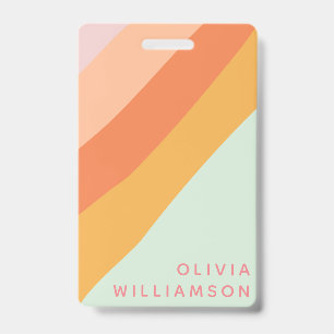 Personalized Name Retro Stripes Pastel Mint Peach Badge