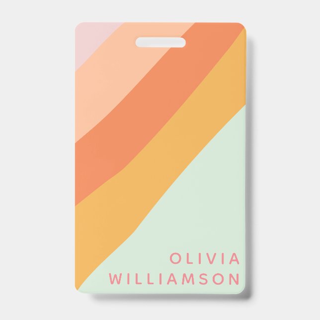 Personalized Name Retro Stripes Pastel Mint Peach Badge (Front)