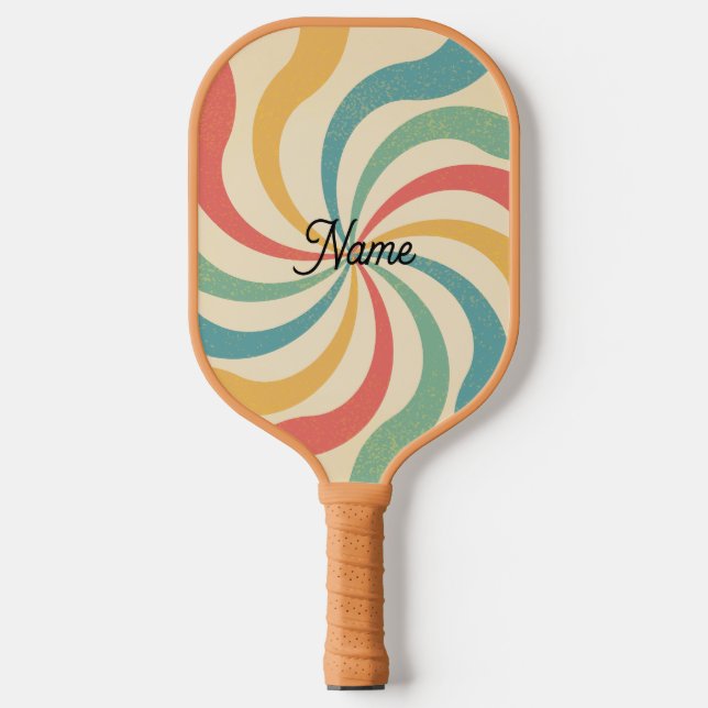 Personalized Name Retro Stripes Typography Carbon Fiber Pickleball Paddle (Front)