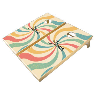 Personalized Name Retro Stripes Typography Cornhole Set