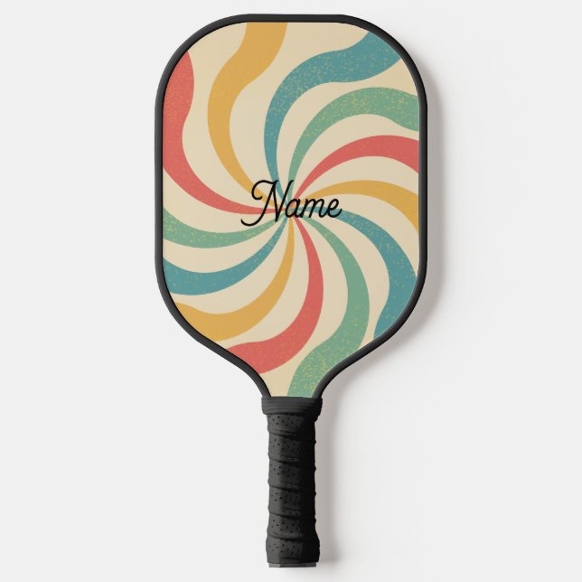 Personalized Name Retro Stripes Typography Pickleball Paddle (Front)