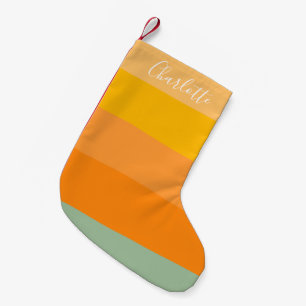 Personalized Name Retro Warm Sunset Yellow Green Small Christmas Stocking
