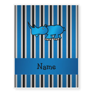 Personalized name rhino blue black stripes temporary tattoos