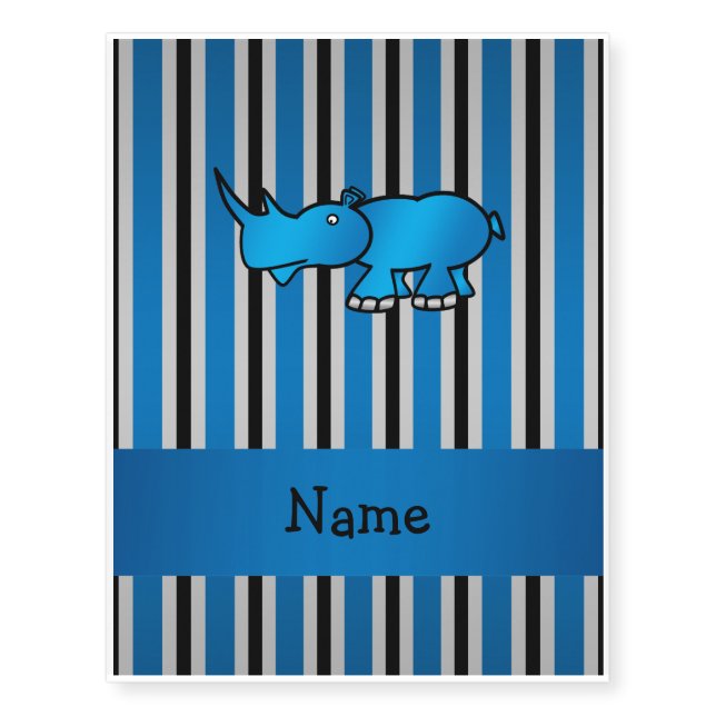 Personalized name rhino blue black stripes temporary tattoos (Front)