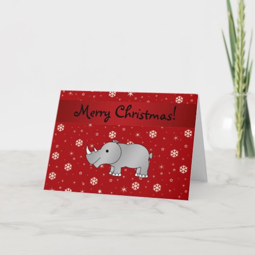 Personalized name rhino red snowflakes holiday card