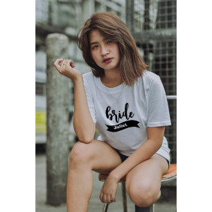 Personalized Name Ribbon Modern Script Bride T-Shirt