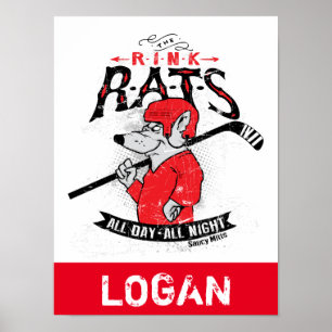 Personalized Name Rink Rats Hockey Red Poster