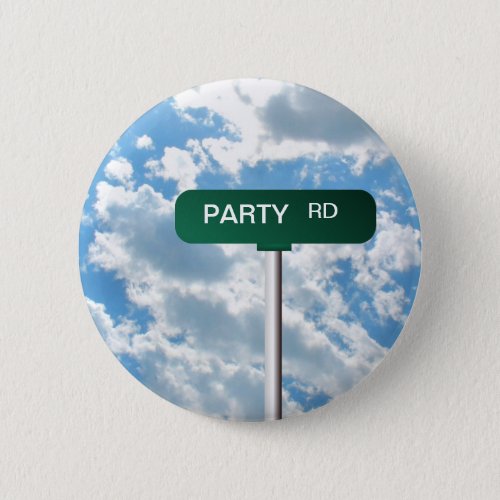 Personalized Name Road Street Sign on Blue Sky Button