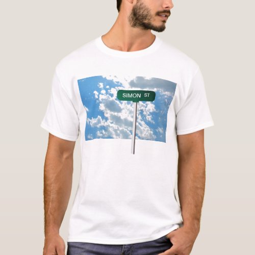 Personalized Name Road Street Sign on Blue Sky T_Shirt