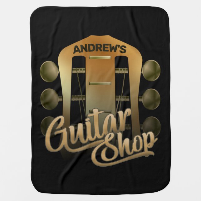 Personalized NAME Rock Music Guitar Shop Musician Baby Blanket (Front)