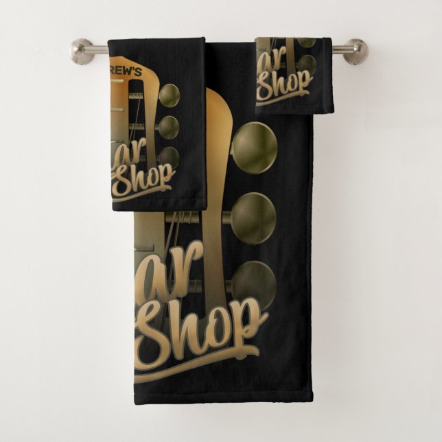 Personalized NAME Rock Music Guitar Shop Musician Bath Towel Set (Insitu)