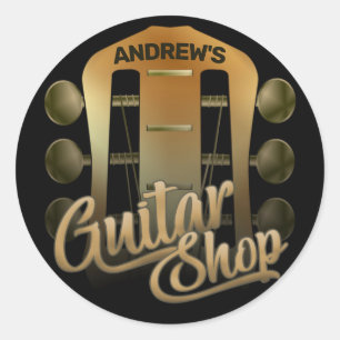 Personalized NAME Rock Music Guitar Shop Musician Classic Round Sticker