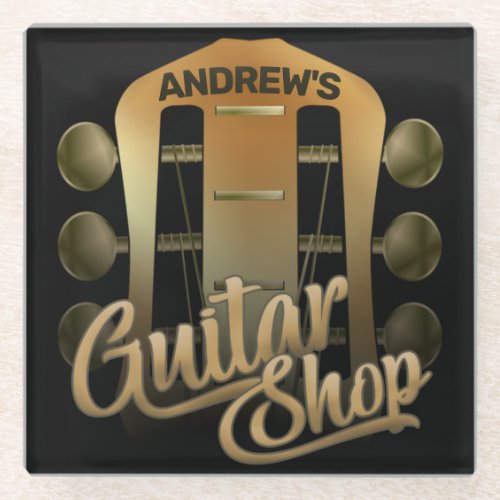 Personalized NAME Rock Music Guitar Shop Musician Glass Coaster