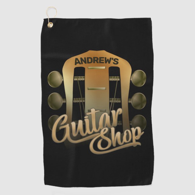 Personalized NAME Rock Music Guitar Shop Musician Golf Towel (Front)