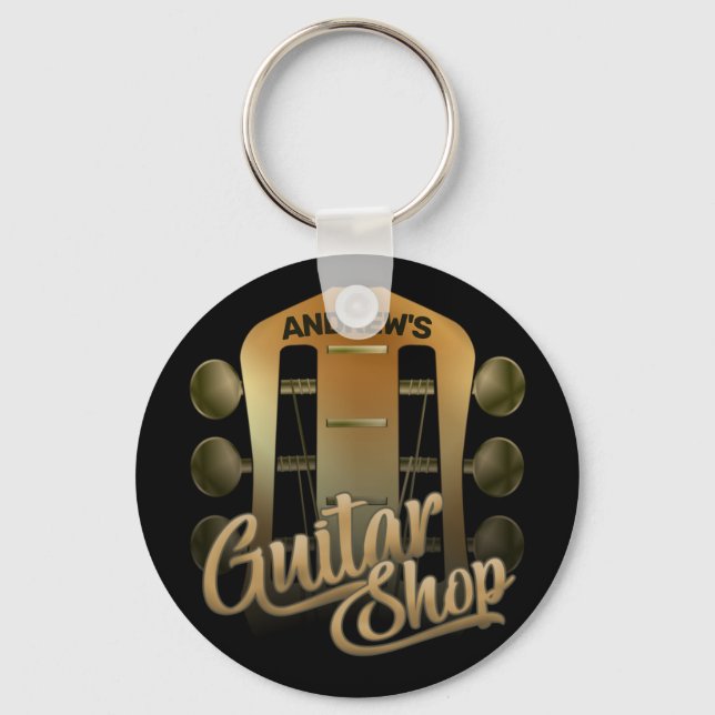 Personalized NAME Rock Music Guitar Shop Musician Keychain (Front)