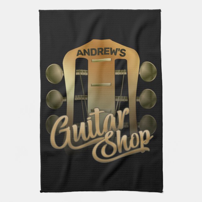 Personalized NAME Rock Music Guitar Shop Musician Kitchen Towel (Vertical)