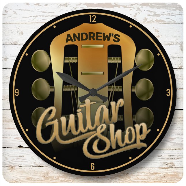Personalized NAME Rock Music Guitar Shop Musician Large Clock (Creator Uploaded)