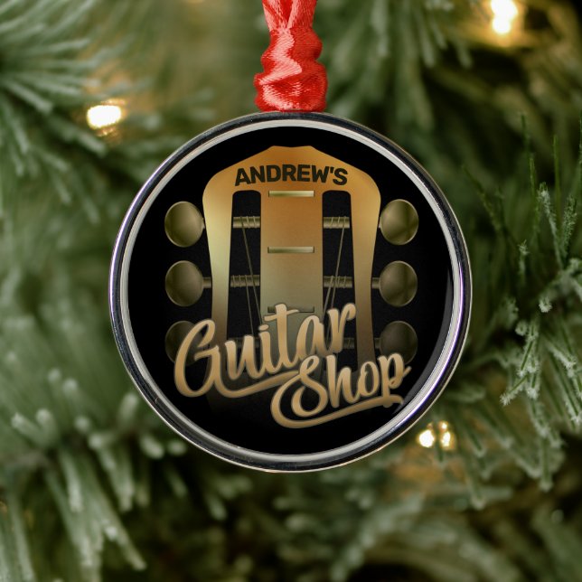 Personalized NAME Rock Music Guitar Shop Musician Metal Ornament (Tree)