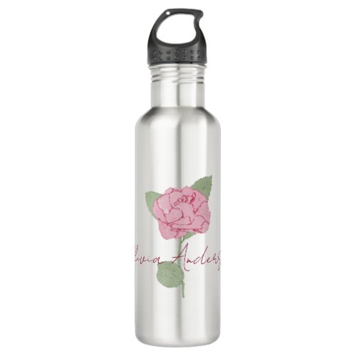 Personalized Name Rose Flower Watercolor Minimal  Stainless Steel Water Bottle