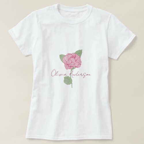 Personalized Name Rose Flower Watercolor Script  T_Shirt