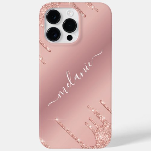 Personalized Name Rose Gold Blush Glitter Drips Case_Mate iPhone 14 Pro Max Case