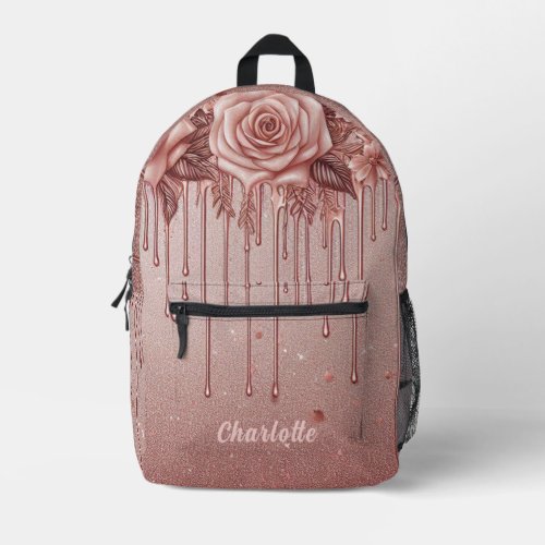 Personalized Name Rose Gold Dripping Glitter Printed Backpack