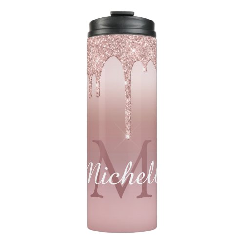Personalized Name Rose Gold Glitter Drip Thermal Tumbler