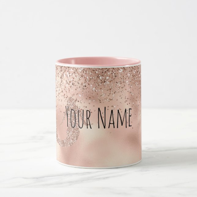 Personalized Name Rose Gold Glitter Mermaid Mug (Center)