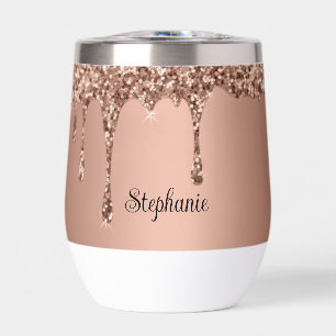 Personalized name Rose Gold Script Monogram Thermal Wine Tumbler