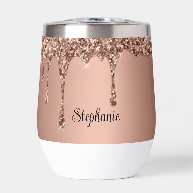 Personalized name Rose Gold Script Monogram Thermal Wine Tumbler (Front)